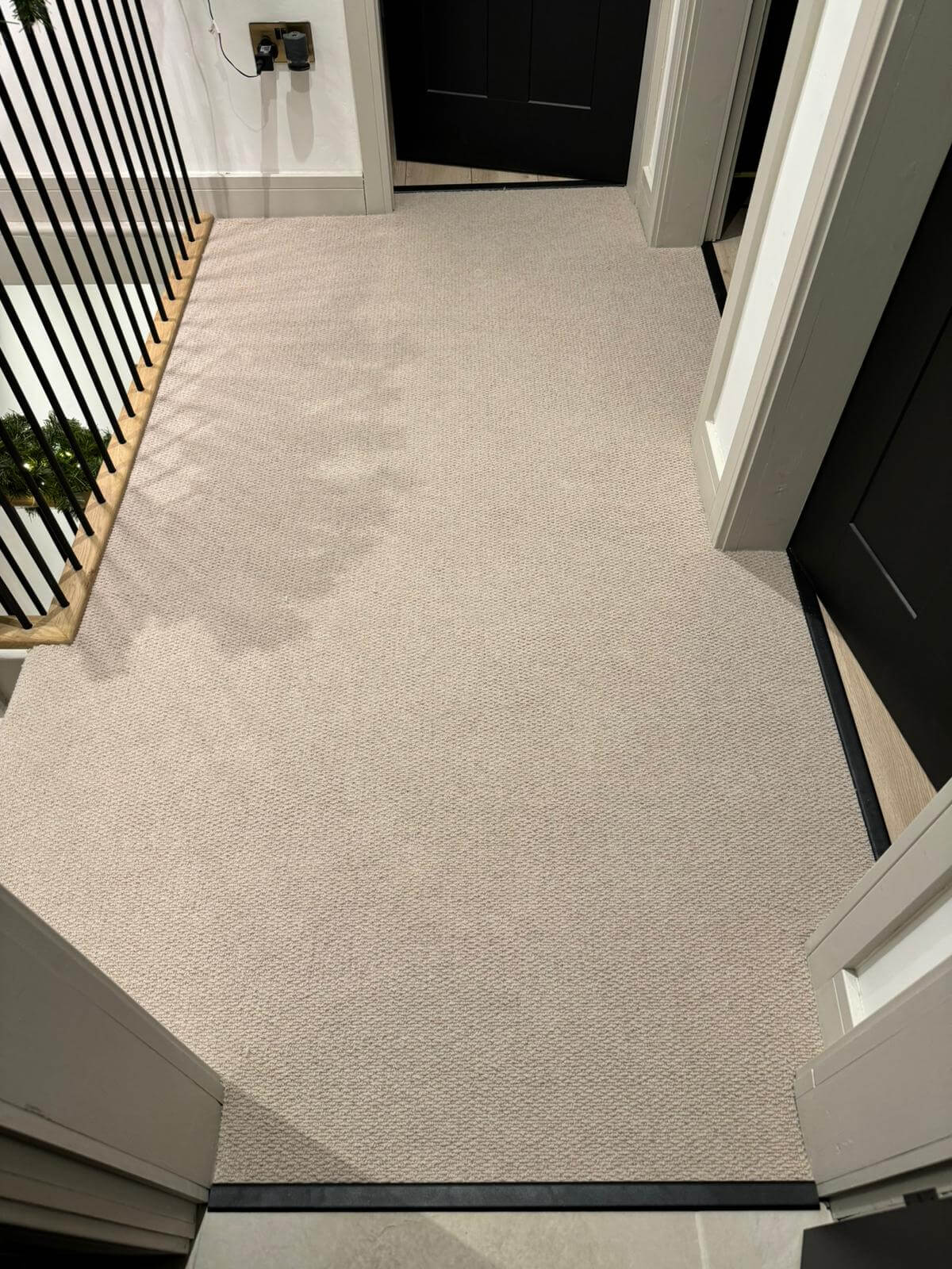 landing area with carpet flooring