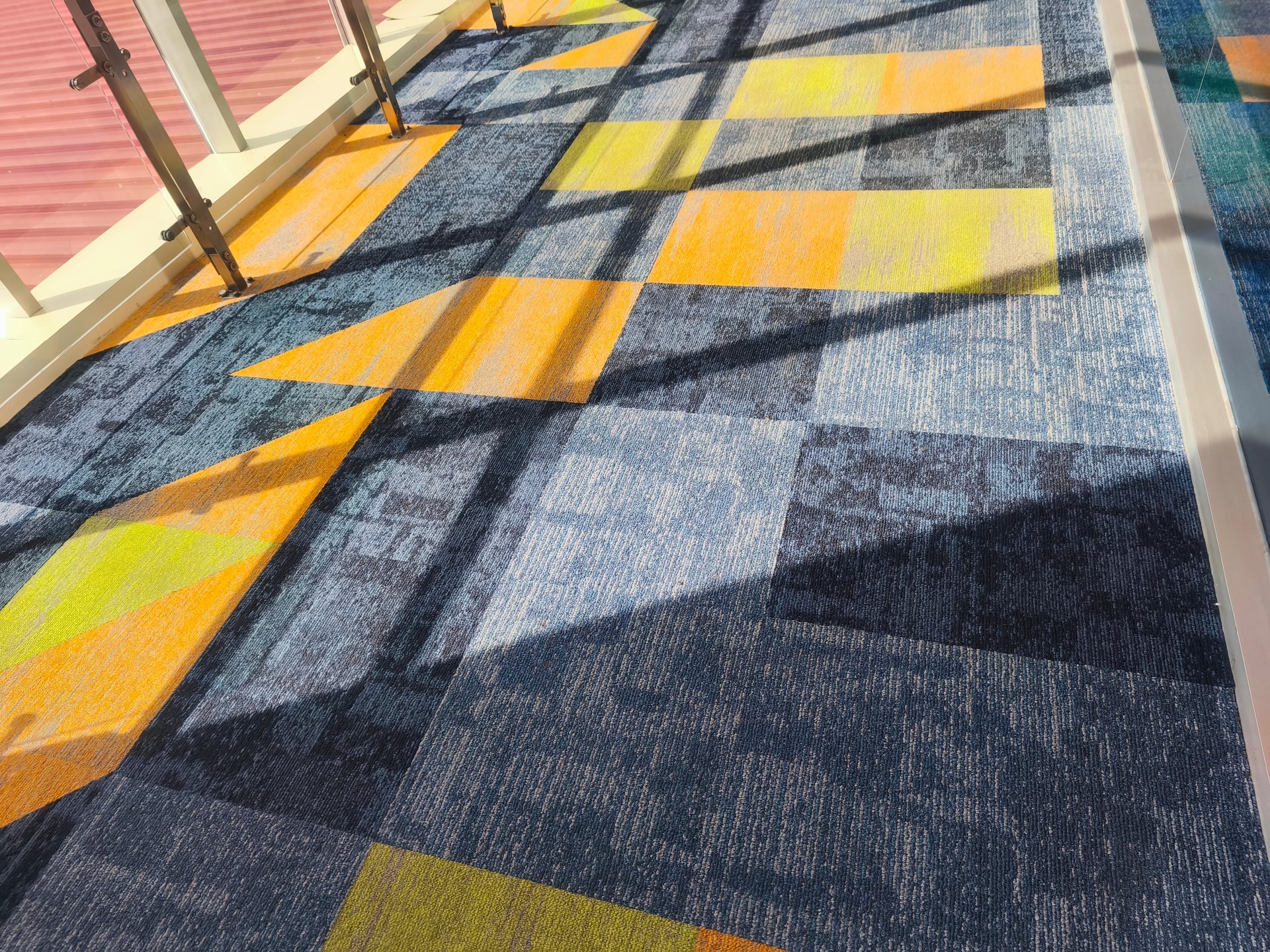 Patterned carpet tile flooring in a commercial interior