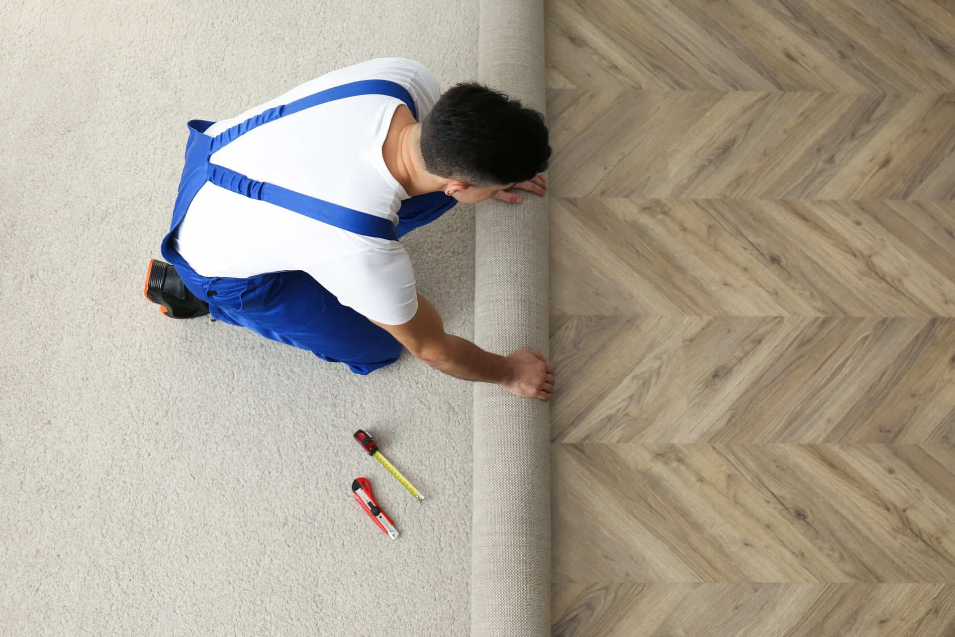 Professional carpet installation underway at a Preston property