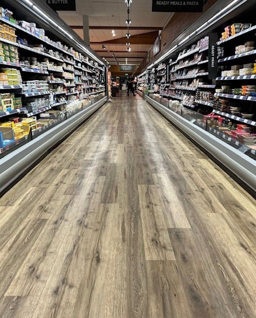 Luxury vinyl tile laid in a straight lay pattern