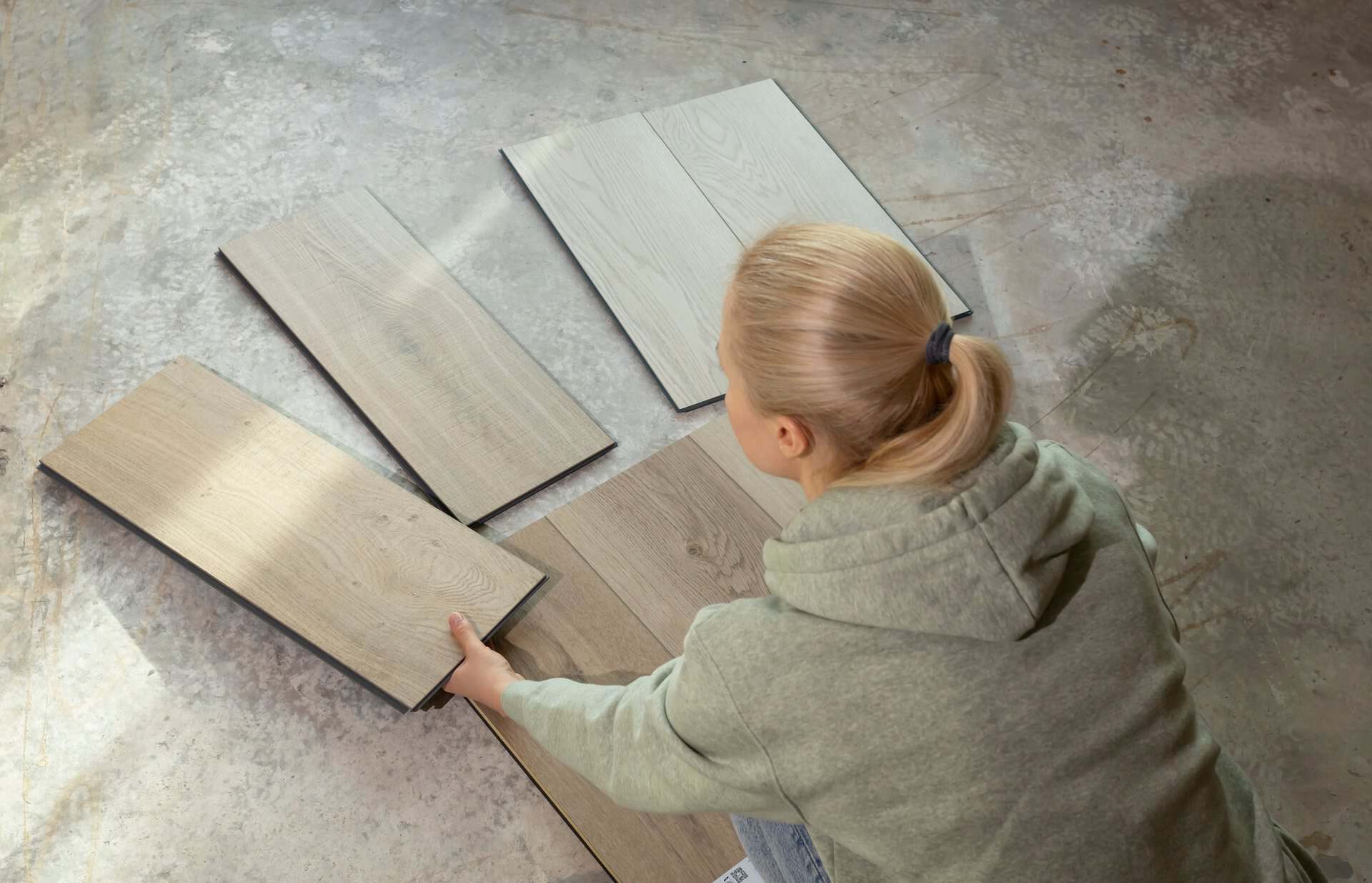 Wood and stone effect luxury vinyl tile samples